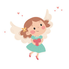 Fototapeta premium Cute fairy princess with heart and wings vector Illustration on a white background