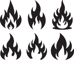 Fire icon silhouette vector. Fire flame logo vector illustration set
