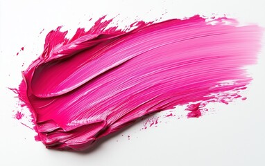 A bold and textured pink paint stroke on a white background, showcasing abstract art, fluid movement, and vibrant color expression.
