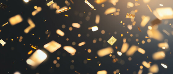 Colorful confetti scattered against a black background creating a festive atmosphere