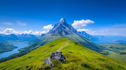 Fototapeta premium Hiking trail mountain peak scenic view summer