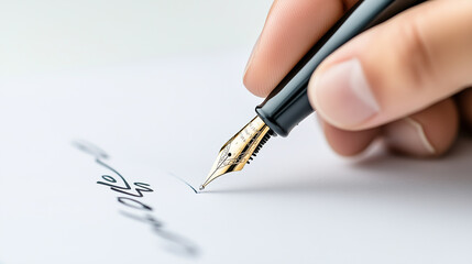 Close-up of a hand using a fountain pen to write