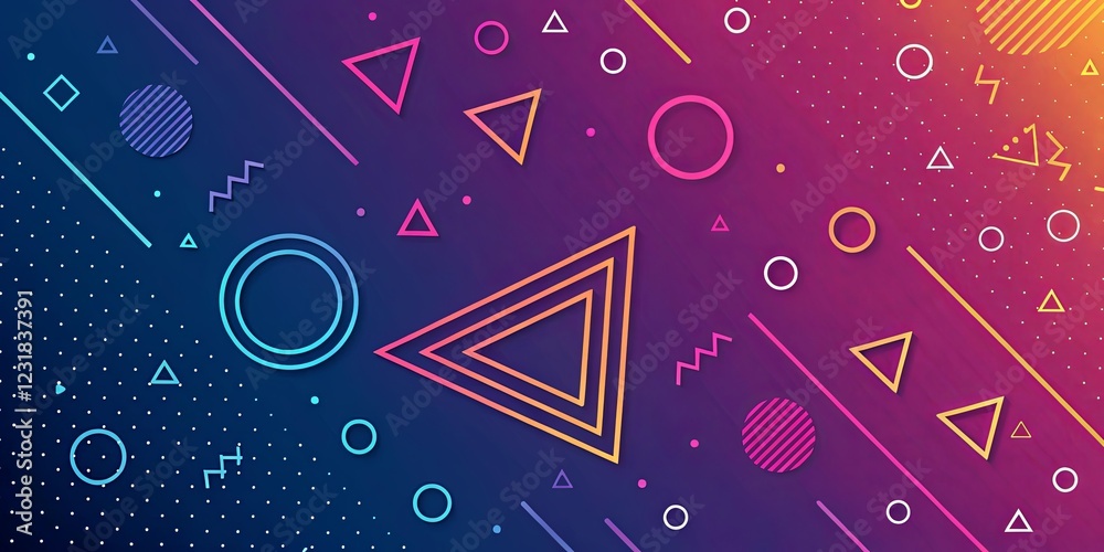 Aufkleber A colorful background with many shapes including triangles and circles
