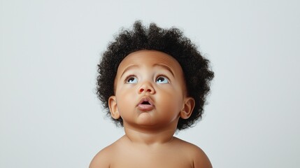 Portrait of a Curious Baby Looking Upward