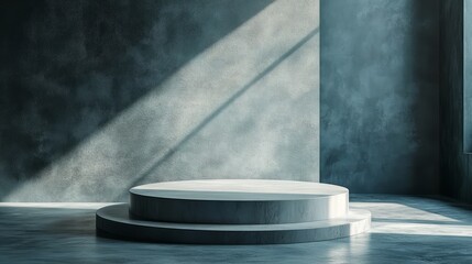 Minimalist podium captured in a close-up shot, highlighting its sleek and modern design, ideal for product presentation