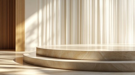 Minimalist podium captured in a close-up shot, emphasizing its sleek design and smooth textures, perfect for product presentation