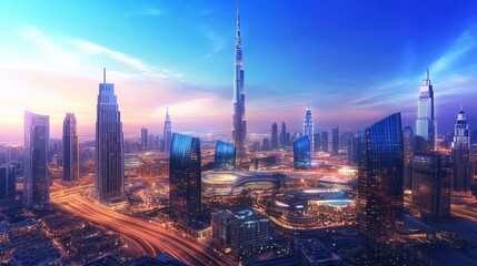 Naklejka premium Visualizing Holographic Financial Data in Dubai Interactive Analytics Urban Metropolis Environment Innovative Concepts