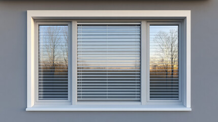 Fototapeta premium Windows with jalousie and roller shutter curtains. Plastic pvc single casement blinds front view. Home facade design elements isolated on transparent background, Realistic 3d vector illustration, set