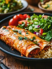 Savoring Delicious Enchiladas Mexican Kitchen Food Photography Rustic Setting Close-up Culinary Delight