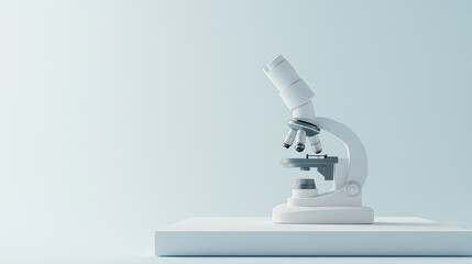  3D render of a white microscope on a solid background.