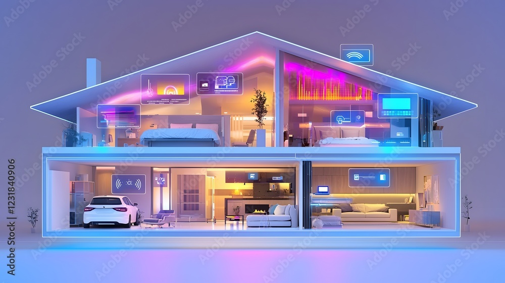 Aufkleber cross section of a futuristic smart home showcasing interconnected devices ai powered automation wif