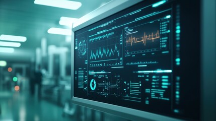 Fototapeta premium Monitoring Patient Data Clinical Setting Digital Display Healthcare Environment Close-up View Medical Technology