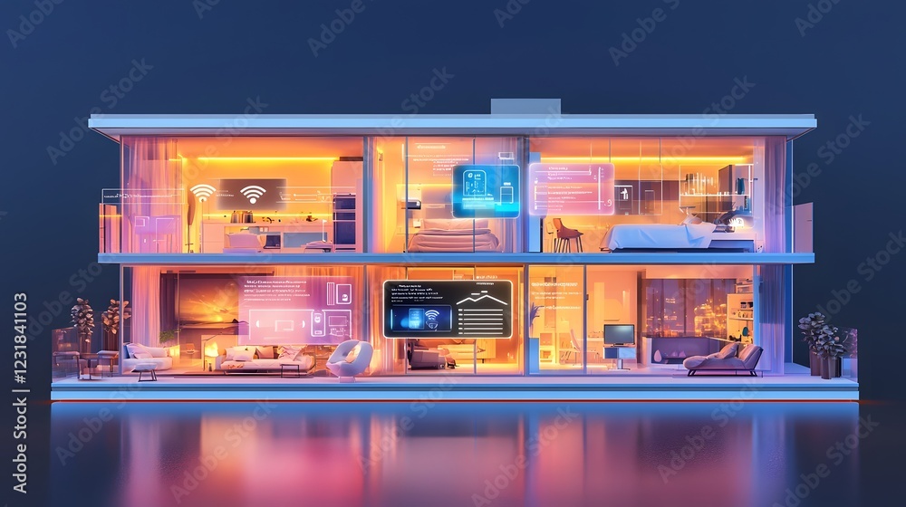 Leinwandbilder detailed cutaway view of a high tech smart home displaying a range of connected appliances advanced 