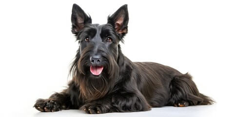 Fototapeta premium A charming black Scottie pup, sideways seated, perfectly captured in this adorable pet portrait.