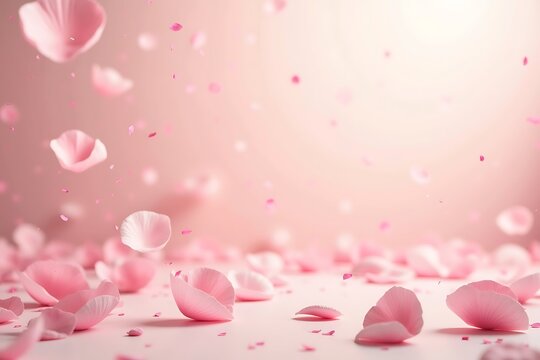 Romantic Floating Rose Petals on Neutral Background with Text Space for Flower Day