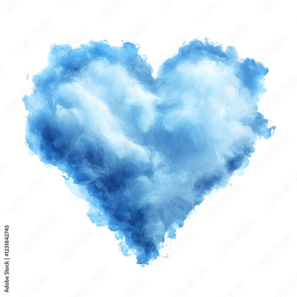 Poster an abstract image depicting a heart shape formed by a light blue cloud on a black background.