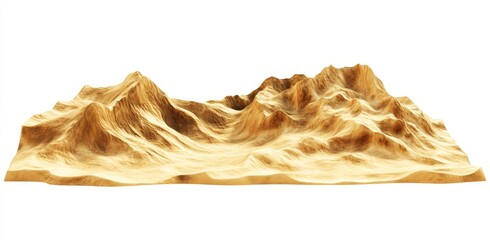 3D model of a golden desert mountain range, isolated on white background.