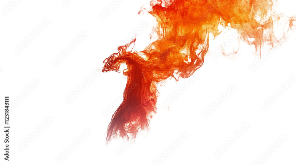 Poster an abstract image showcasing a dynamic swirl of orange and red ink against a black background, resem