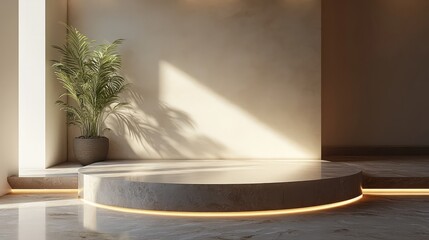 Minimalist podium with a close-up focus on its modern design and smooth textures, ideal for contemporary product presentation