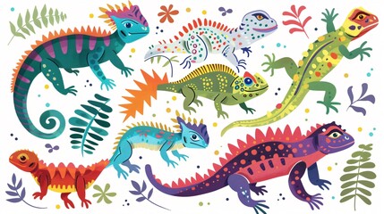 Exotic Lizards Set: Fascinating Reptiles With Unique Patterns for Adobe Stock Photos