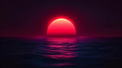 Neon Sunset over Calm Ocean Waves - Retro Synthwave Background Animation