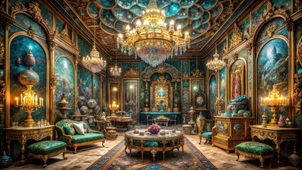 Obraz premium Opulent chamber filled with glittering gemstones and ancient relics