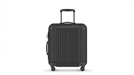 3d realistic isolated travel suitcase vector icon. Airport plastic luggage concept on white background. Baggage accessory with black handle. Minimal suit case flight equipment blank design template