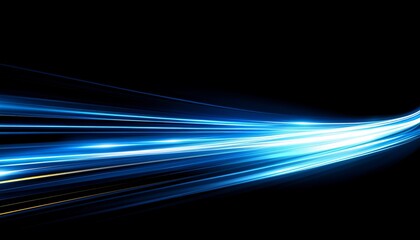 Abstract Blue And White Light Trails On A Black Background, Speed And Motion In Vector Design