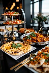 Fototapeta premium Ethnic Cuisine: A buffet showcasing traditional Indian dishes like biryani, naan, and curries.