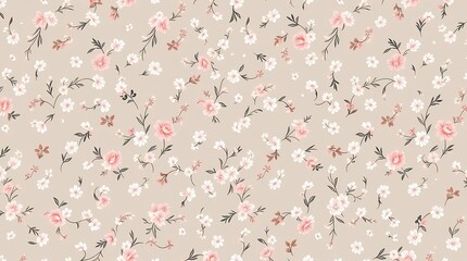 A seamless pattern with small delicate floral motifs in a soft pastel palette a feminine romantic aesthetic.