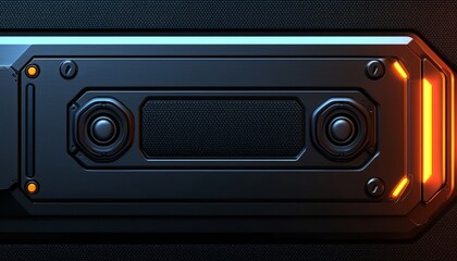 Fototapeta premium Futuristic Metal Panel With Speakers And Orange Lighting