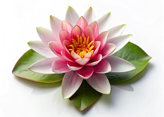 Close-up macro photo of a water lily, isolated on white, showcasing a miniature tilt-shift effect.