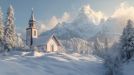 Naklejka premium Winter Wonderland with Chapel in the Alps, Berchtesgaden