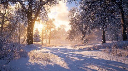 Obraz premium Winter's Wrath with Snow Falling Heavily, Coating the Landscape