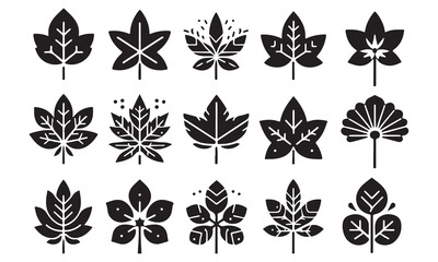 set of silhouettes of leaves