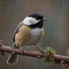 Fototapeta premium A black-capped chickadee with soft, fluffy feathers and a curious expression.