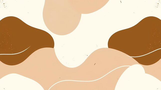 A sophisticated seamless pattern of abstract shapes and lines in muted earth tones, rendered in a minimalist style with a subtle texture and a balanced, symmetrical layout.