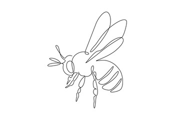 One continuous single-line drawing of the honey bee. Wild flying animal silhouette in simple minimal linear style. Elegance Doodle vector illustration in editable stroke. 