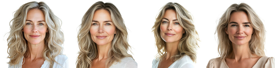 Naklejka premium Attractive Blonde Woman with Curly Hair Posing in White Studio Lighting Showing Confident Radiant and Chic Expression