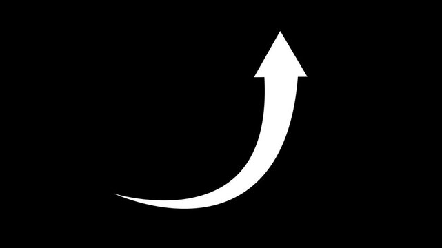 abstract white color arrow rising transparent channel arrow animation on black background. 4k business arrow animation.
