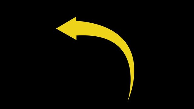 abstract yellow color arrow rising transparent channel arrow animation on black background. 4k business arrow animation.