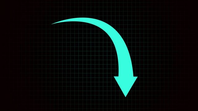abstract cyan color arrow down transparent channel arrow animation on black background. 4k business arrow animation.