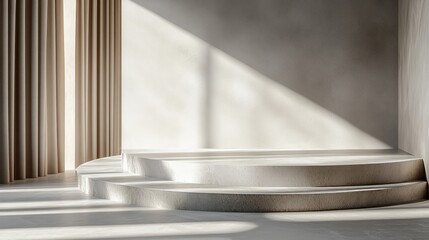 Minimalistic podium in a close-up view, featuring smooth textures and simple design, ideal for modern product presentation 