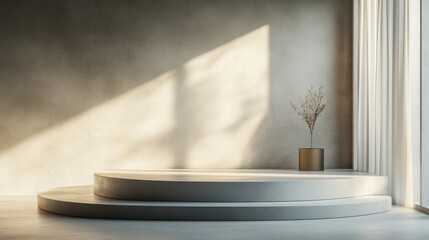 Obraz premium Minimalistic podium with a close-up focus on its sleek design and soft lighting, highlighting its simplicity and elegance