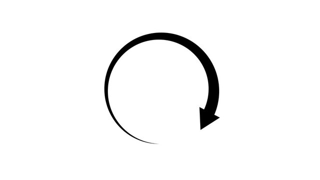Refresh button icon animation. circle arrow icon set, reload, rotation on white background in black color. 4k animation.