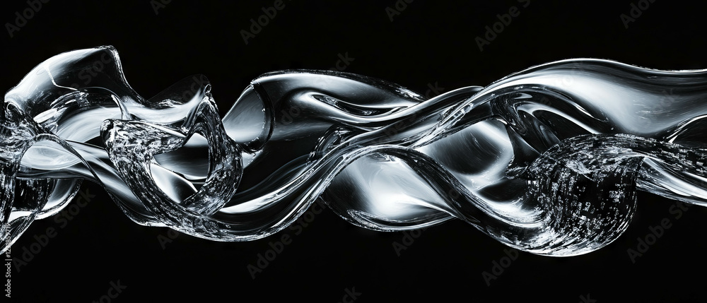 Poster swirling patterns of fractal glass create a dynamic abstract texture on a dark background