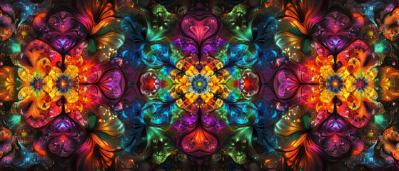 Fototapeta premium Fractal glass texture displaying vibrant colors and intricate designs on black background