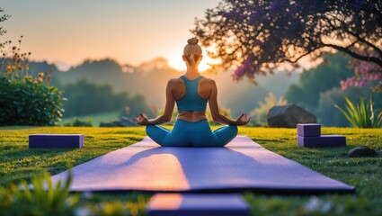Serene sunset yoga session in a tranquil garden