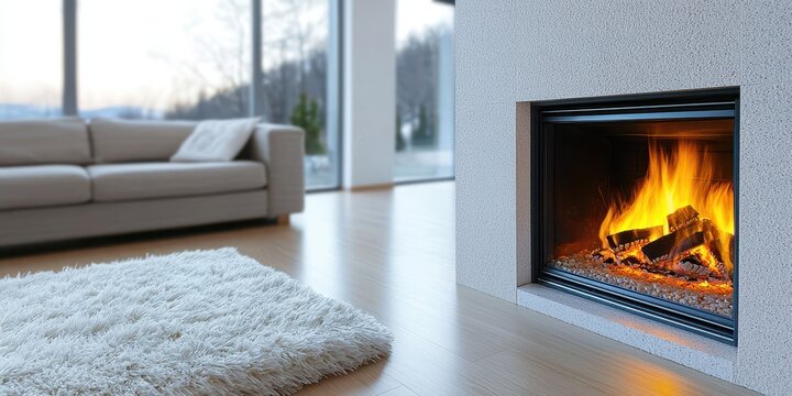 Cozy evening by the fireplace modern living room interior design warm atmosphere low angle comfort and serenity