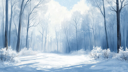 Obraz premium 朝陽に照らされた雪に覆われた冬の森